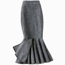 Falda de lana de tweed para mujer, falda de corte trompeta de cintura alta, de talla grande 4XL, para Otoño e Invierno 2024 - compra barato