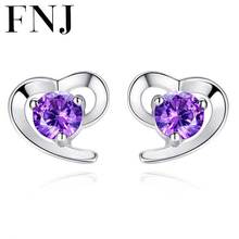 FNJ Heart Earrings 925 Silver Jewelry Original Pure S925 Sterling Silver Stud Earring for Women White Purple Zircon Stone 2024 - buy cheap