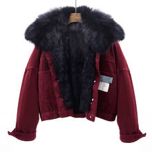 Winter Loose Thick Warm Removable Real Fox Fur Collar Rabbit Fur Liner Denim Jacket Women 4 Color Short Jeans Jacket Coat Female 2024 - buy cheap