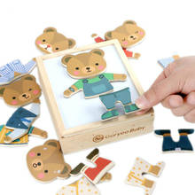 Juguetes Educativos Montessori para niños, puzles magnéticos de 6 prendas, juguetes de madera para cambiar vestido profesional de oso, caja de rompecabezas de vestidor 2024 - compra barato