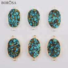 BOROSA 5Pcs Gold color /Silver Plated Copper Natural Turquoises Connector Natural Blue Stone with Black Metal Line for Bracelets 2024 - buy cheap