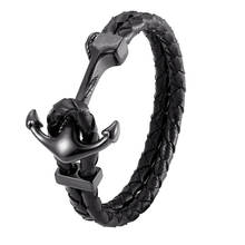 Pulsera de cuero negro para hombre, brazalete de lujo con diseño de cuerda magnética de acero inoxidable, estilo Hip Hop y Rock, a la moda 2024 - compra barato