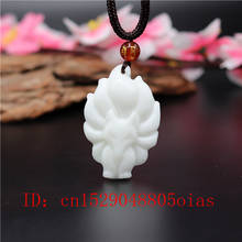 Natural White Chinese Jade Nine-tailed Fox Pendant Necklace Charm Jewellery Fashion Accessories Carved Amulet Gifts for Women 2024 - buy cheap
