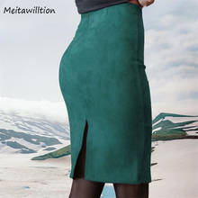Autumn Winter Women Suede Solid Pencil Skirt Female High Waist Split Sexy Skirts 2020 Vintage Slim Mini Skirt 2024 - buy cheap