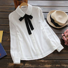 Модные женские элегантные белые блузки с галстуком-бабочкой, повседневные рубашки с отложным воротником, женские блузки, Осенние блузки для женщин 2020 2024 - купить недорого