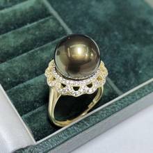 D327 pérola anel fino jóias 925 prata esterlina natural 13-14mm água doce pavão verde preto pérola anéis para mulher 2024 - compre barato