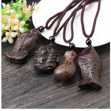 Factory Outlet Tibetan Ethnic Ancient Jewelry Lucky Fish god of wealth Wooden Pendant Vintage Necklace Long Necklace For Women 2024 - buy cheap