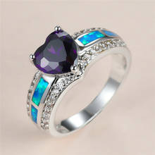 В винтажном стиле; Женские; Пурпурное сердце, с украшением в виде кристаллов очаровательное кольцо серебро Цвет обручальное кольцо Роскошные Голубой опал обручальные кольца с камнями для женщин 2024 - купить недорого