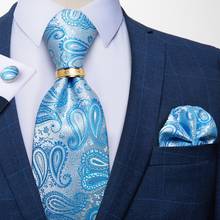 Corbata de 8cm de Cachemira azul, corbata 100% de seda tejida de Jacquard, gemelos cuadrados de bolsillo, anillo de corbata, corbata de boda de negocios, DiBanGu 2024 - compra barato