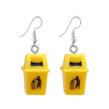 Creative Cute Handmand Yellow Trash Can Drop Earrings for Women Funny Dangle Earrings Jewelry Gifts 2024 - buy cheap