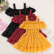 2021 1-6Y New Girl's Dress With A Word Collar Solid Color Fashion Children's Suspender Dress Summer Children's Dresses 2024 - buy cheap