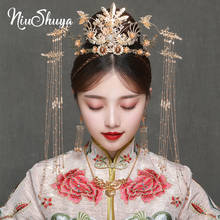 Niushuya tiaras de casamento longo, acessório de cabelo com borlas longas, coroa, nupcial, dourado, fênix 2024 - compre barato