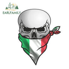 EARLFAMILY Готический Байкерский пиратский череп с лицом бандана итальянский Триколор Флаг мотив внешние виниловые автомобильные наклейки 2024 - купить недорого