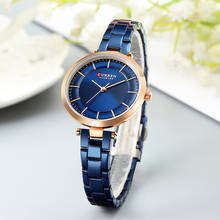 Часы CURREN женские кварцевые с металлическим браслетом, люксовые модные синие наручные, из нержавеющей стали 2024 - купить недорого
