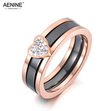 AENINE Titanium Stainless Steel Ceramic Crystal 2 In 1 Heart Wedding Ring Trendy Anniversary Rings Jewelry For Women AR19100 2024 - buy cheap