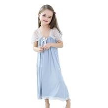 Летняя кружевная ночная рубашка без рукавов для девочек; хлопковая модельная длинная ночная рубашка принцессы; Пижама; домашняя одежда; удобная ночная рубашка для девочек 2024 - купить недорого