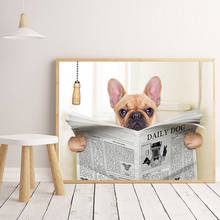Французский бульдог Холст Картина собака чтение журнал плакаты и принты уличное искусство изображение животного на стене для гостиной Декор 2024 - купить недорого