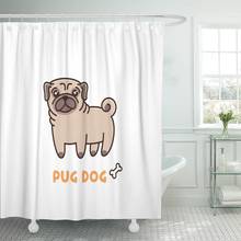 Brown adorável bonito cão de pug raça remendo cortina de chuveiro poliéster 60x72 polegadas conjunto com ganchos 2024 - compre barato