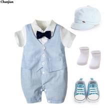2021 verão laço laço macacão + chapéu + meias + sapatos conjuntos de roupas bebê recém-nascido infantil meninos roupas de verão conjuntos para 0-24m meninos 2024 - compre barato