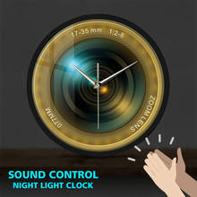 Camera Lens Sound Activated LED Luminous Wall Clock Metal Frame Silent Quartz Night Light Clocks Photography Pictures Images 2024 - buy cheap