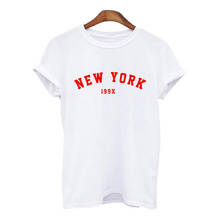 Camiseta Retro divertida para mujer, camiseta de manga corta con cuello redondo, camiseta sencilla con estampado de letras Multicolor de Nueva York para mujer 2024 - compra barato
