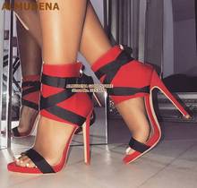 ALMUDENA-Sandalias de tacón alto con hebilla y tiras cruzadas, zapatos de vestir, Color rojo, blanco y azul, envío directo 2024 - compra barato