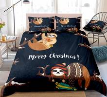 3PCS Christmas Sloth Duvet Cover Set Cute Sloth Handing on Tree Bedding Animal Home Textiles Kids Black Bed Set Queen Dropship 2024 - buy cheap