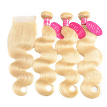 Perstar Bundles With Closure 613 Human Hair Bundles with Closure Blonde Brazilian Body Wave Hair Bundle With 4x4 Lace Closure 2024 - buy cheap
