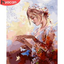 HUACAN-pintura por números de chica, lienzo de arte acrílico para pared, decoración del hogar, regalo 2024 - compra barato