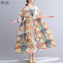 Oversized Boho Summer Beach Dress Women Floral Ladies Casual Dresses Cotton Long Bohemia Oversize Dress Robe New Fashion 2022 2024 - buy cheap