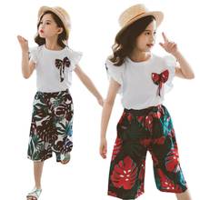 Summer Clothes For Girls bow tshirt + Floral Pants 2PCS Costumes For Girls Teenage Kids Girls Clothes Set 6 8 10 12 13 14 Year 2024 - buy cheap