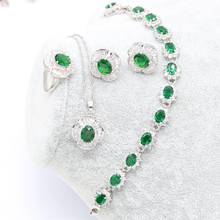 XUTAAYI  Green Stone Silver Wedding Gift Jewelry Sets Earrings For Women Luxury Jewelry Bracelet Rings Bridal Pendant Necklace 2024 - buy cheap