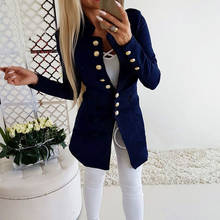 Blazer feminino com manga comprida abotoado, jaqueta casual com bolso abotoado 2024 - compre barato