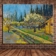 Pintura al óleo sobre lienzo para decoración del hogar, Reproducción hecha a mano de huerto en flor bordeado por cipreses de Vincent Van Gogh 2024 - compra barato