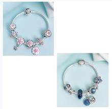 Pulsera de plata de ley 925 con cuentas de cristal, brazalete con cuentas de cristal, Magnolia, esmalte, artesanal 2024 - compra barato