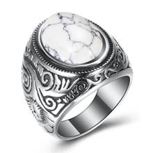 Богемный большой овальный натуральный камень кольца для мужчин и женщин, винтажные Серебрянные и Цвет голубых бусин бирюзой кольцо на палец для вечеринки, подарок, ювелирное изделие 2024 - купить недорого