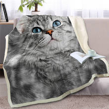 3D Animal Gray Cat Throw Blanket on Bed Plush Sherpa Blanket Pet Siamese Bedspreads Fur Print Thin Quilt 2024 - buy cheap