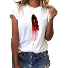White Round Neck Ladies tshirt Short Sleeve Casual Tshirt Summer tee shirt women Feather Aesthetic T shirt fashion tshirt 2024 - buy cheap