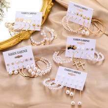 FNIO-pendientes de perlas Vintage para mujer, aretes con Cruz de Oro grande, conjunto de pendientes largos con borla de mariposa, aretes colgantes, joyería 2021 2024 - compra barato