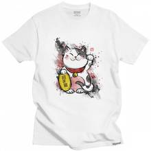 Kawaii Maneki Neko T Shirt Man Soft Cotton Lucky Cat Tee Tops Fashion T-shirt Short Sleeved Printed Tshirt Clothing 2024 - buy cheap