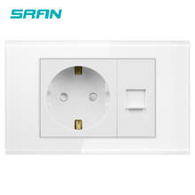 Sran tomada padrão da ue e tomada rj45, com painel de vidro cristal pérola 118mm * 72mm internet tomada com tomada de energia 2024 - compre barato