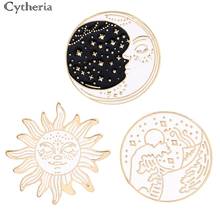 Round Badge Brooch Seaside Wave Star Moon Ocean Plant Enamel Pin Hat Coat Lapel Brooch Neutral Japanese Gifts 2024 - buy cheap