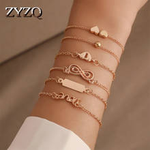 Zyzq conjunto de pulseiras elegantes, para verão, coração, letras, oito formatos geométricos, seis peças, atacado, lotes e atacado quente 2024 - compre barato