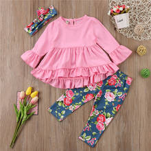 Conjunto de 3 piezas para niños y niñas, ropa de primavera y otoño, vestido, Tops, blusa + mallas florales, diadema 2024 - compra barato