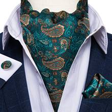 Luxury Men's Ascot Teal Green Paislet Floral Silk Necktie Cravat Pocket Square Cufflinks Set Wedding Party Vintage Ascot DiBanGu 2024 - buy cheap