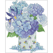 Blue hydrangea patterns Counted Cross Stitch 11CT 14CT 18CT DIY Cross Stitch Kit Embroidery Needlework Sets home decor 2024 - buy cheap