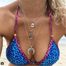 Vintage Moon Statement Necklace Fashion Coconut Tree Carved Coin Necklace Multiple Layers Pendant Long Necklaces  Boho Jewelry 2024 - buy cheap