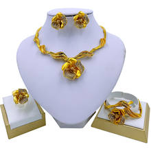 Charme africano conjuntos de jóias femininas flor colar pulseira brincos de festa anel de luxo jóias dubai moda conjunto de jóias 2024 - compre barato