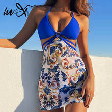 In-X Skirt 3 pieces set Print swimsuit women Triangle swimwear female Bandage bikini 2021 Halter triangle bathing suit Elegant 2024 - buy cheap