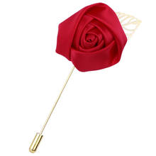 Men's Gold leaves Handmade Fabric Rose Flower Brooch Pin With chain XZ004 2024 - buy cheap